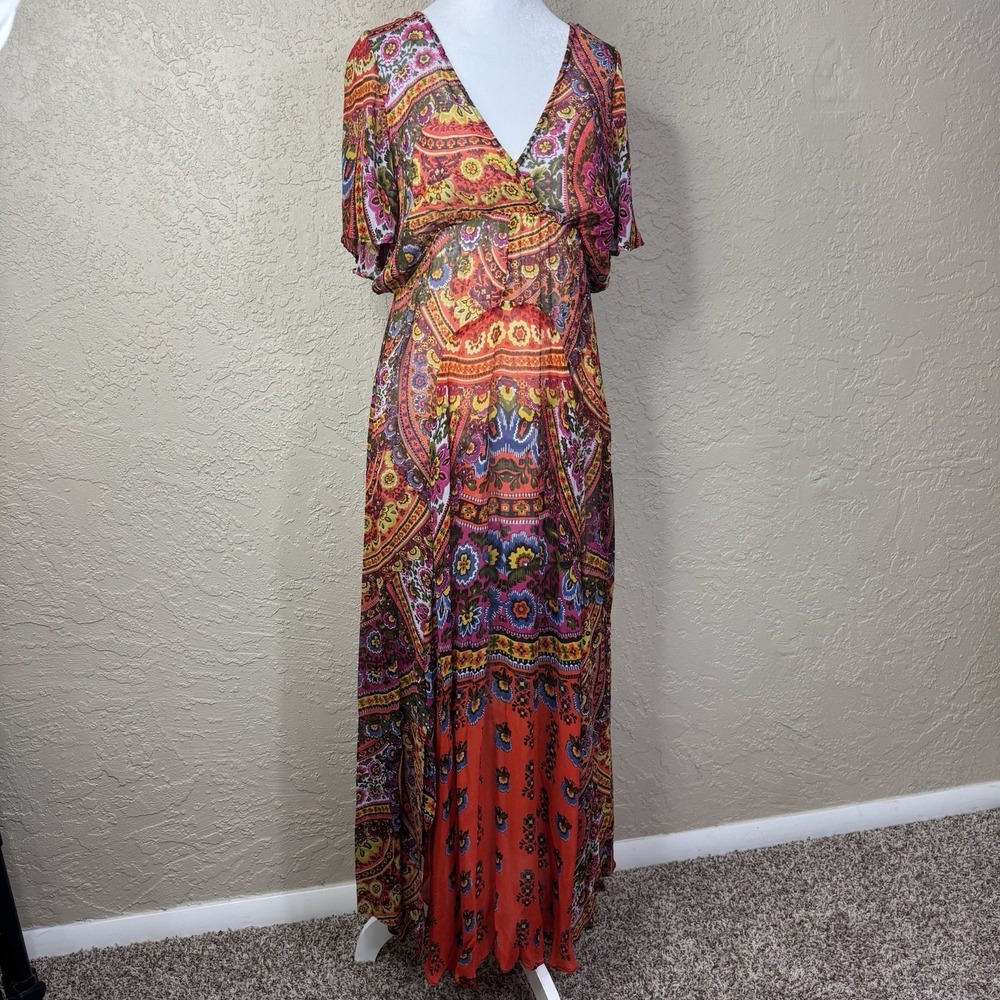 Anthropologie Akem Kin Paisley Floral Boho Maxi Dress Size S Flowy Romantic Fem